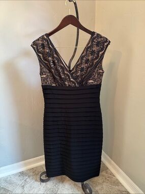 Adrianna Papell Black Lace Overlay Cocktail Dress